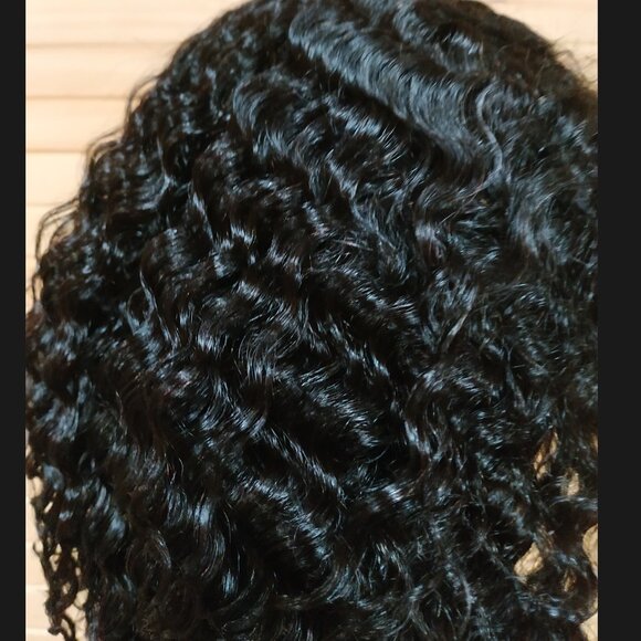 Human Hair with Seamless Flip-Over Drawstring Half Wig, 18" Natural Black - Picture 6 of 10